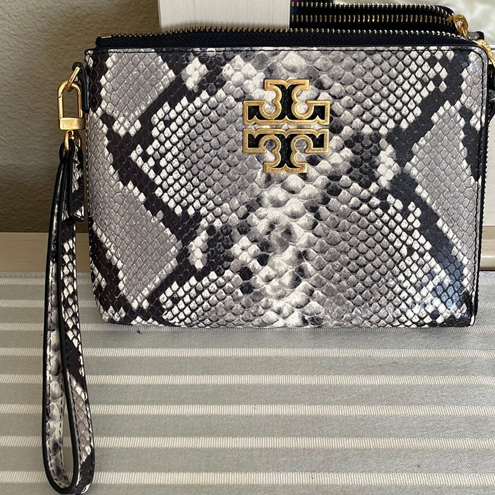Tory Burch clutch, natural embossed snake